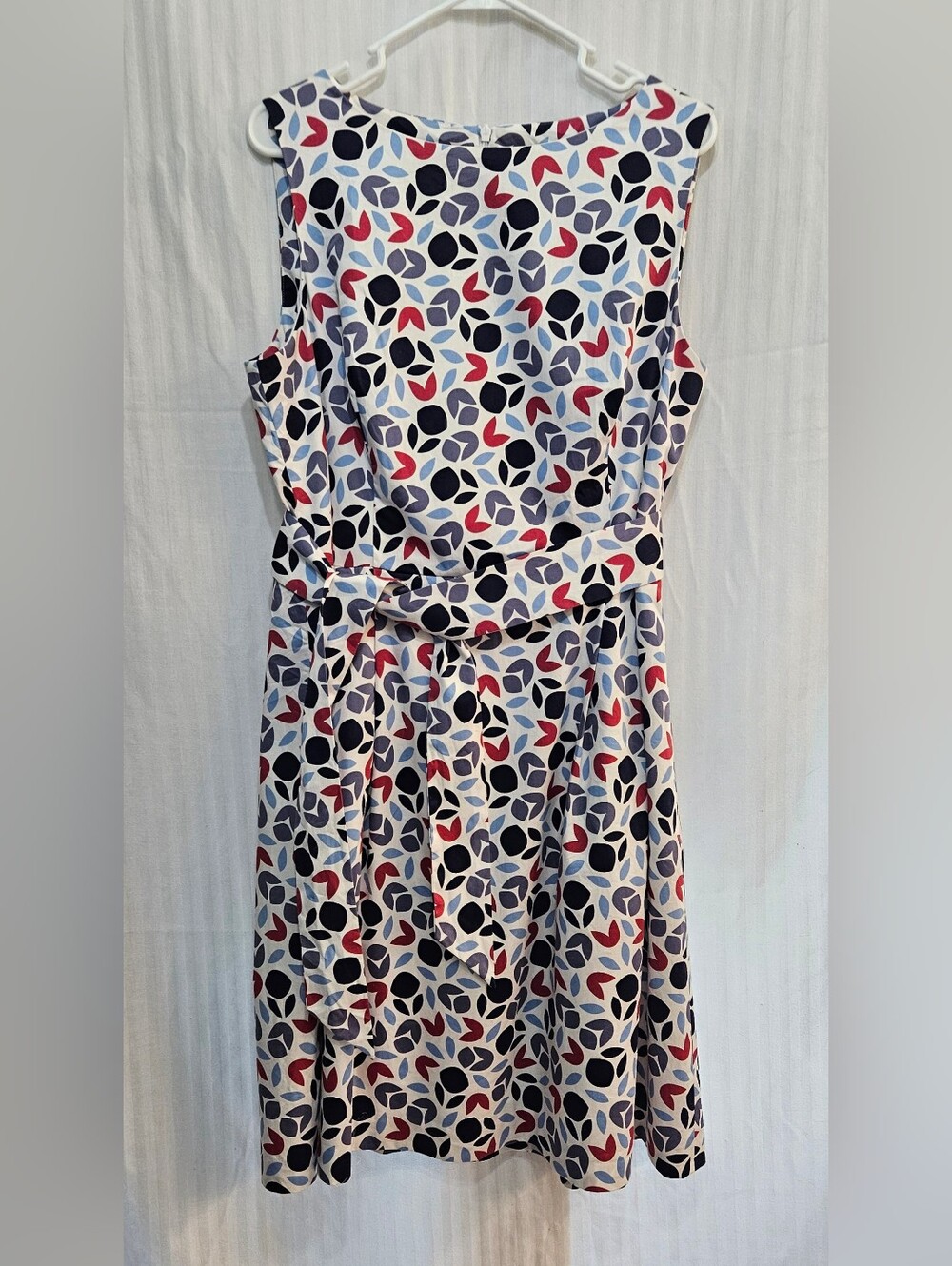 Anne Klein Dress - Cotton Purple Geometric Floral Belted Pockets - Size 16